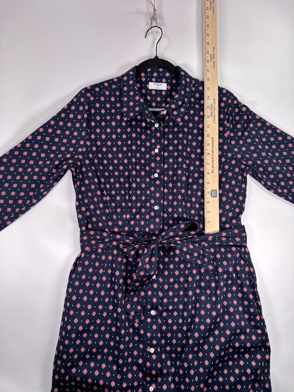 UNTUCKit Marie Shirt Dress Belted Button Front Geometric Navy Size 10 - Picture 12 of 13